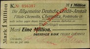 Sachsen - Chemnitz 1 Mio. Mark Dresdner Bank auf Allgemeine Deutsche Credit-Anstalt -
