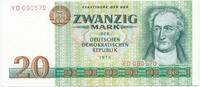 Deutschland,DDR, 20 Mark Ro.362b KN 6stellig Typensatz Austauschnote Serie:YD, -