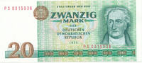 Deutschland,DDR, 20 Mark Ro.362c KN 7 stellig Computersatz Serie:PS , -