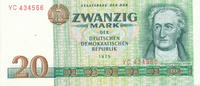 Deutschland,DDR, 20 Mark Ro.362b KN 6stellig,Typensatz Austauschnote Serie:YC, -
