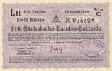 Deutsches Reich, Sachsen, Lotterie Los Leipzig Staatslotterie Einnahne, C.Louis Taeuber, -