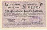 Deutsches Reich, Sachsen, Lotterie Los Leipzig Staatslotterie Einnahne, C.Louis Taeuber, -