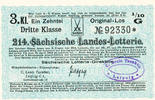Deutsches Reich, Sachsen, Lotterie Los Leipzig Staatslotterie Einnahne, C.Louis Taeuber, -