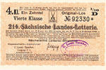 Deutsches Reich, Sachsen, Lotterie Los Leipzig Staatslotterie Einnahne, C.Louis Taeuber, -