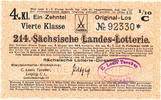 Deutsches Reich, Sachsen, Lotterie Los Leipzig Staatslotterie Einnahne, C.Louis Taeuber, -