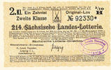 Deutsches Reich, Sachsen, Lotterie Los Leipzig Staatslotterie Einnahne, C.Louis Taeuber, -