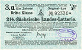 Deutsches Reich, Sachsen, Lotterie Los Leipzig Staatslotterie Einnahne, C.Louis Taeuber, -