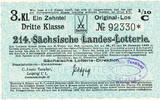 Deutsches Reich, Sachsen, Lotterie Los Leipzig Staatslotterie Einnahne, C.Louis Taeuber, -