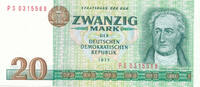 Deutschland,DDR, 20 Mark Ro.362c 2.Auflage,KN 7stellig, Computersatz Serie:PS -