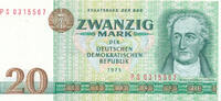 Deutschland,DDR, 20 Mark Ro.362c 2.Auflage,KN 7stellig, Computersatz Serie:PS -