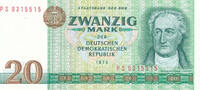Deutschland,DDR, 20 Mark Ro.362c 2.Auflage,KN 7stellig, Computersatz Serie:PS -