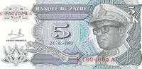 Zaire 5 Nouveaux Makuta Sammlerbanknote -