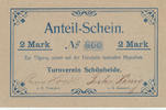 Deutsches Reich,Sachsen, 2 Mark Schönheide Anteil-Schein,Turnverein, -