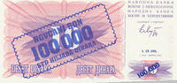 Bosnien-Herzegowina, 100000 Dinara auf 10 Dinara -