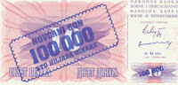 Bosnien-Herzegowina, 100000 Dinara auf 10 Dinara -