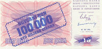 Bosnien-Herzegowina, 100000 Dinara auf 10 Dinara -