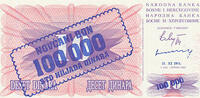 Bosnien-Herzegowina, 100000 Dinara auf 10 Dinara -
