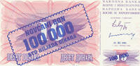 Bosnien-Herzegowina, 100000 Dinara auf 10 Dinara -