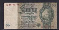 Deutsches Reich, Drittes Reich, 50 Reichsmark Ro.175c, DEU-210c, Zwischenform, Wz. Kopf, Udr. Bst. L, Serie: G, KN rot, -