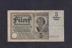 Weimarer Republik, Rentenbank, 5 Rentenmark Ro.164b, DEU-209b, KN 8 stellig, KN rot, -