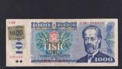 Tschechoslowakei, 1000 Kronen mit Klebemarke, -