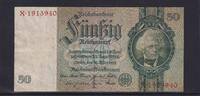 Deutsches Reich, Drittes Reich, 50 Reichsmark Ro.175a, DEU-210a, Friedensdruck, KN 7 stellig, Udr. Bst. I, Serie: X, -