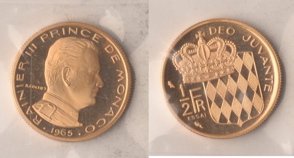 Monaco 1/2 Franc 1965 Rainier III. Probe (Essai) Proof  MAShops