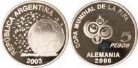 Argentinien 5 Pesos Argentinien, 5 Pesos, Fußball im Konfettiregen, 2003, PP -