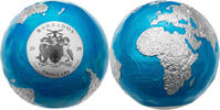 Barbados 5 Dollar Blue Marble Sphere, Silberkugel mit Weltmotiv, 3 oz, 999, Feinsilber -