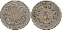 USA 5 cents Shield Nickel, ohne Strahlen, James Barton Longacre, Philadelphia -