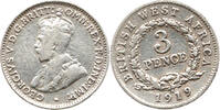 Britisch Westafrika 3 Pence George V, 1910 - 1936, Royal Mint, London, Edgar Bertram MacKennal -