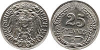 Deutsches Reich 25 Pfennig Wilhelm II., 1888 - 1918, Berlin, kleiner Schild, Typ 2 -