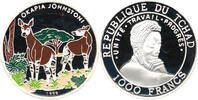 Republique Du Chad 1000 Francs African Fauna, Waldgiraffe, OKAPI JOHNSTONI, RR, Selten, minted in Nordkorea -