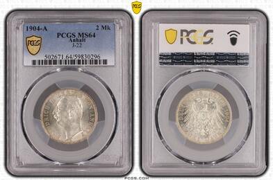 Anhalt 2 Mark 1904 A Friedrich II. 1904-1918. PCGS MS64