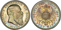 Baden Friedrich I. 1856-1907. 5 Mark 1907 PCGS MS66. Schöne Tönung. Feiner Stempelglanz