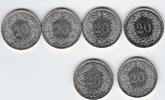 SVIZRA. SVIZZERA. SCHWEIZ. SUISSE . 20 Rappen Tête d'Helvetia, fautées, millésimes. Helvetia Kopf, Fehlprägungen, Jahrgang . -