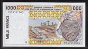 BCÉAO. 1000 Francs (19)95 .K=SÉNÉGAL. Signature: 27  . Fast NEU -1