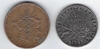 FRANCE . 10 Francs et 1 Franc La FRANCE de, von MATHIEU, Rand, tranche B.SEMEUSE. SÄERIN. De, von O.ROTY.*** -