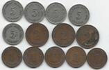 DEUTSCHLAND/ALLEMAGNE. 1, 2, 5 Pfennig. 13 MÜNZEN, MONNAIES . -