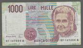 ITALIA/ITALIE. 1000 Lire. MARIA MONTESSORI. Serie: XF/A . Sostitutiva. Ersatz . Remplacement . -