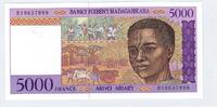 MADAGASIKARA/MADAGASCAR 5000 Francs/1000 Ariary (1995) Junge Mann aus Madagaskar. Jeune homme malgache. Serie: B  . Fast NEU -1