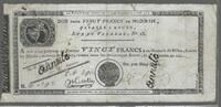 20 Francs (22.11.1803) France. Bon pour 20 Francs en MONNAIES  de Rouen annulé . Fast Schön.