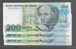 BRESIL 200 CRUZEIROS 3 BILLETS "NUMEROS CONSECUTIFS" -