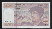 20 FRANCS 1997 FRANCE DEBUSSY. Komponist, compositeur. Alphabet A.050 .   NUMMER, NUMÉRO:  *000277* Fast NEU/I-.