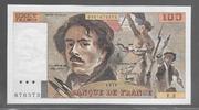 FRANCE 100 FRANCS 1978 "DELACROIX (modifié) Alphabet E.3 grand filigrane,SANS HACHURES" AU