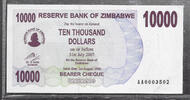 ZIMBABWE. 10000 Dollars Ohne Abstand. Sans espace . Serie: AA, N° 0003502 . -