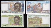 MADAGASIKARA / MADAGASCAR 500 Francs/100 Ariary. 1000 Francs/200 Ariary. Junge Frau, Junger Mann aus Madagaskar. Jeune femme, jeune homme de Madagascar. -