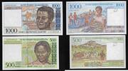 MADAGASIKARA / MADAGASCAR 500 Francs/100 Ariary. 1000 Francs/200 Ariary. Junge Frau, Junger Mann aus Madagaskar. Jeune femme, jeune homme de Madagascar. -