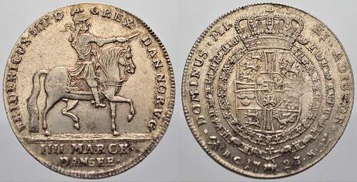 Dänemark 4 Mark Danske (Krone) 1723 Friedrich IV. 1699-1730. Attraktives Exemplar. EF mit Prägeglanz