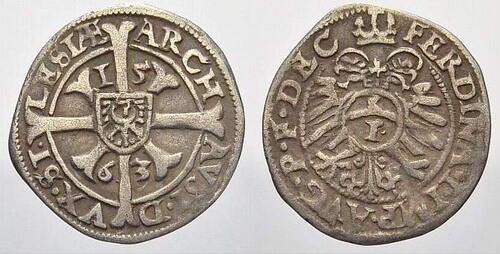 Schlesien-Der oberste Lehnsherr Kreuzer 1563 Ferdinand I. 1526-1564. VF+